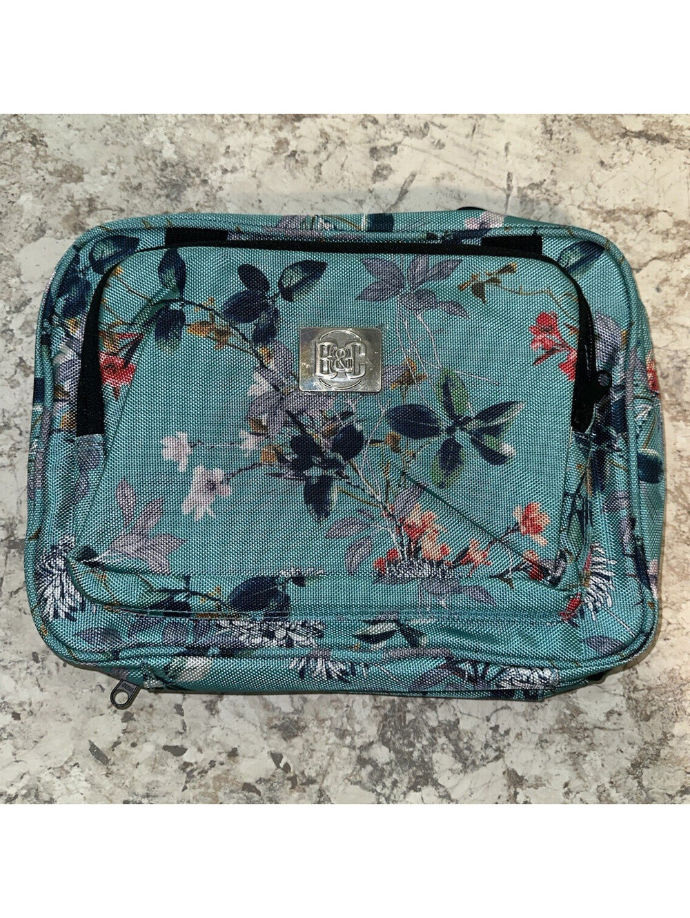 Bang & Carsen Blue Multicolor Floral Hanging Makeup Bag with Zipper Pockets
